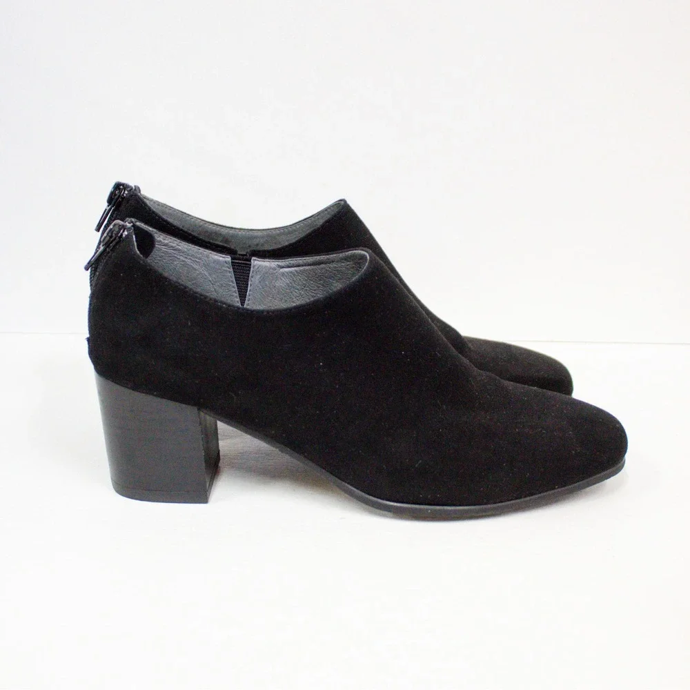 Chocolat Blu Orra Black Suede Leather Block Heel Ankle Boots Shooties Women 8.5